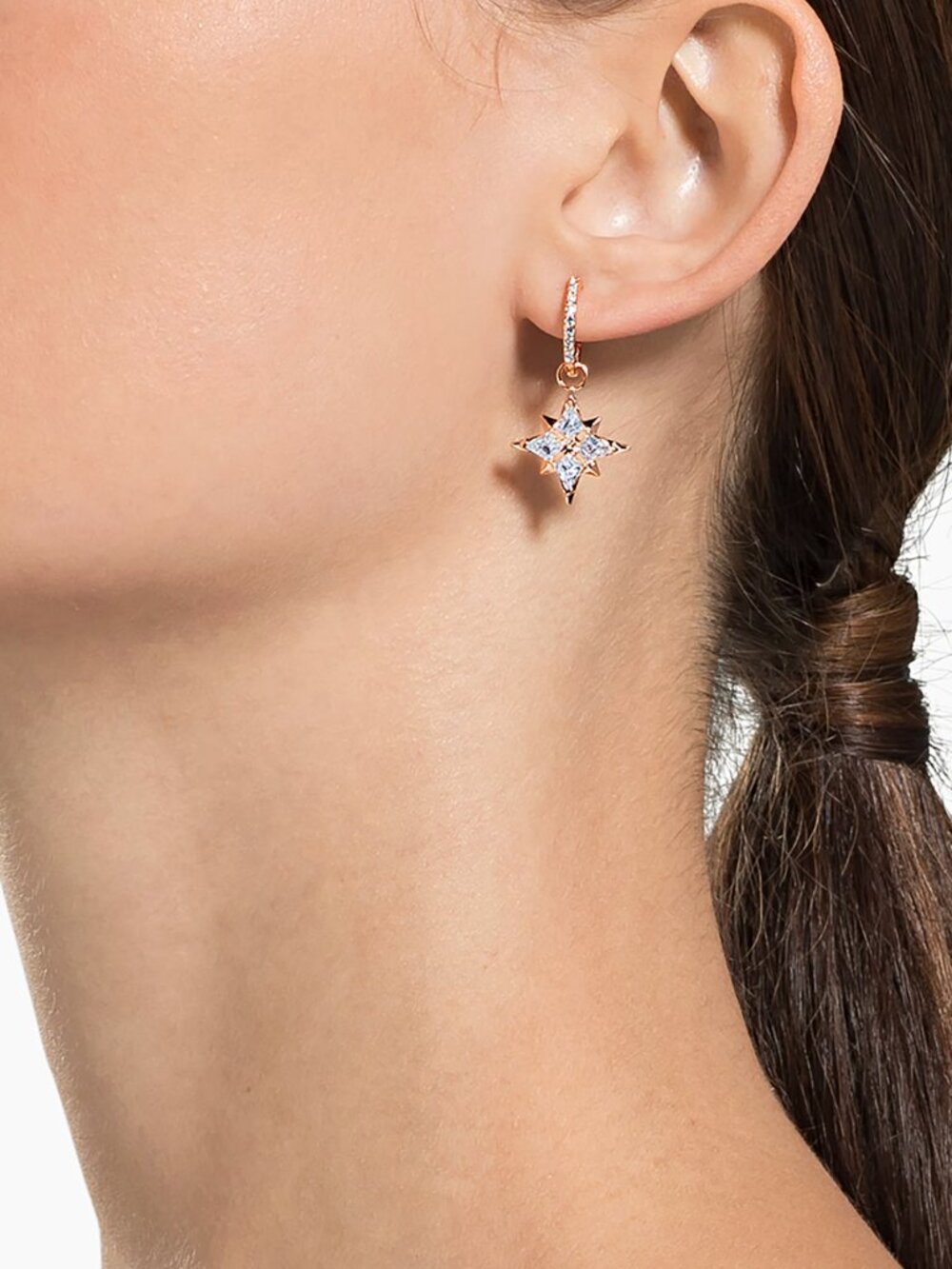 Swarovski Gold Star Crystal Drop Earrings with Clear Stones